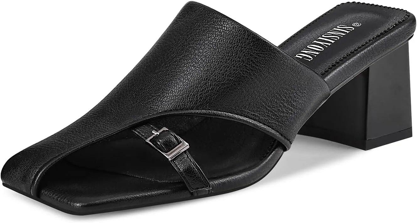Women Heeled Mules Half-Toe Block Heel Sandals Comfortable Pumps