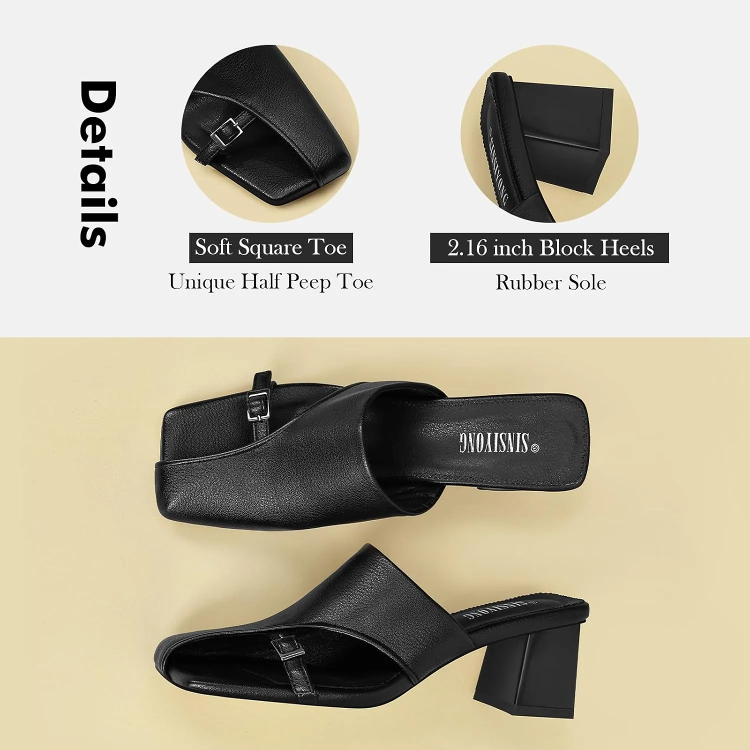 Women Heeled Mules Half-Toe Block Heel Sandals Comfortable Pumps