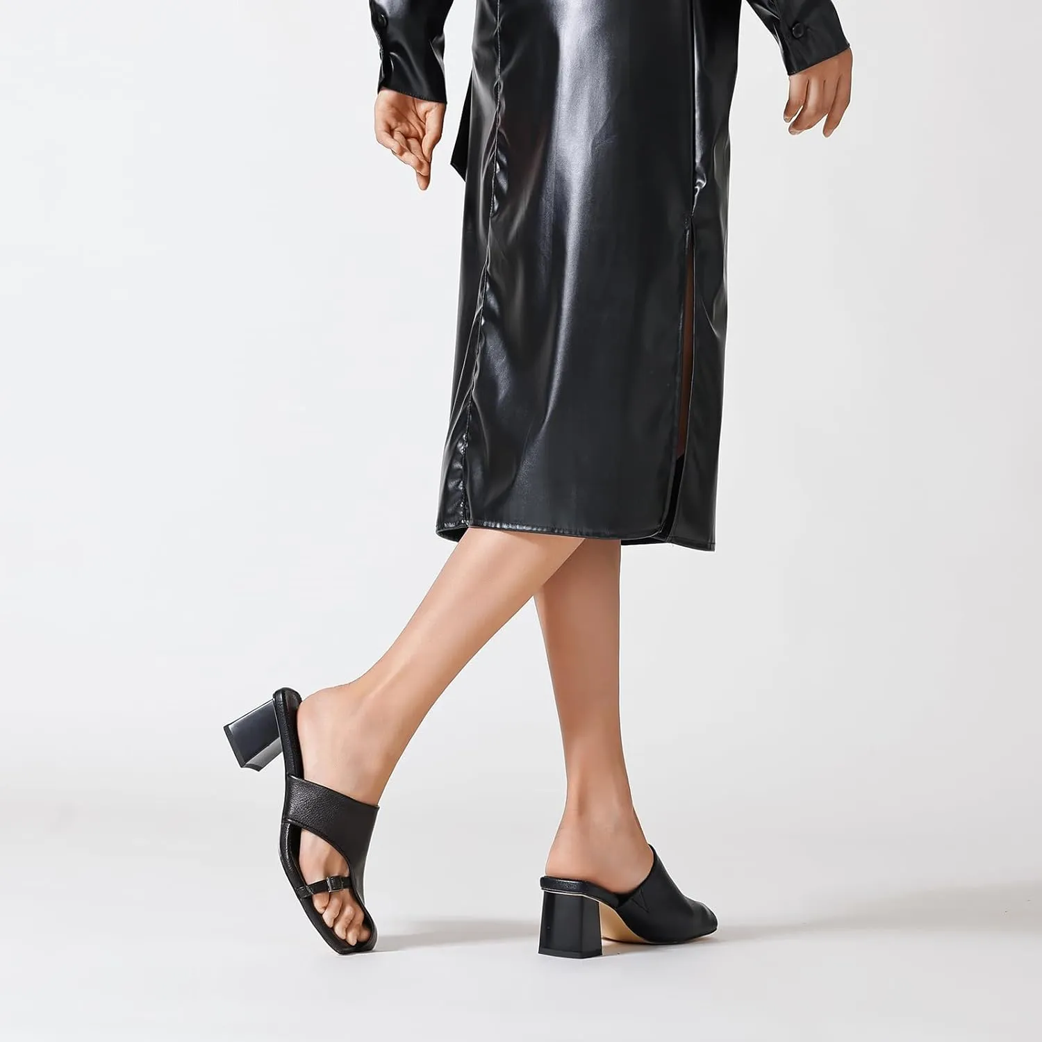 Women Heeled Mules Half-Toe Block Heel Sandals Comfortable Pumps