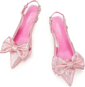 Women's Bow Slingback Pumps Women Dressy Comfortable Kitten Heels with Genuine Leather Insole Womens Closed Heeled Sandal for Dress Party Comfortable Footwear