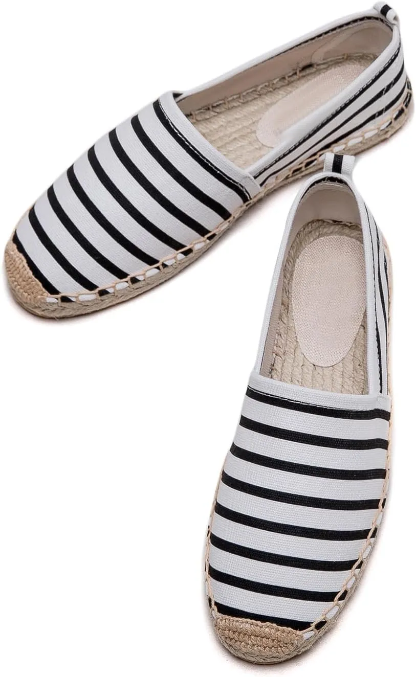 Women's Espadrilles Loafers Closed Toe Comfortable Canvas Flats Slip-on Spring Casual Espadrille Sole Flat Shoes