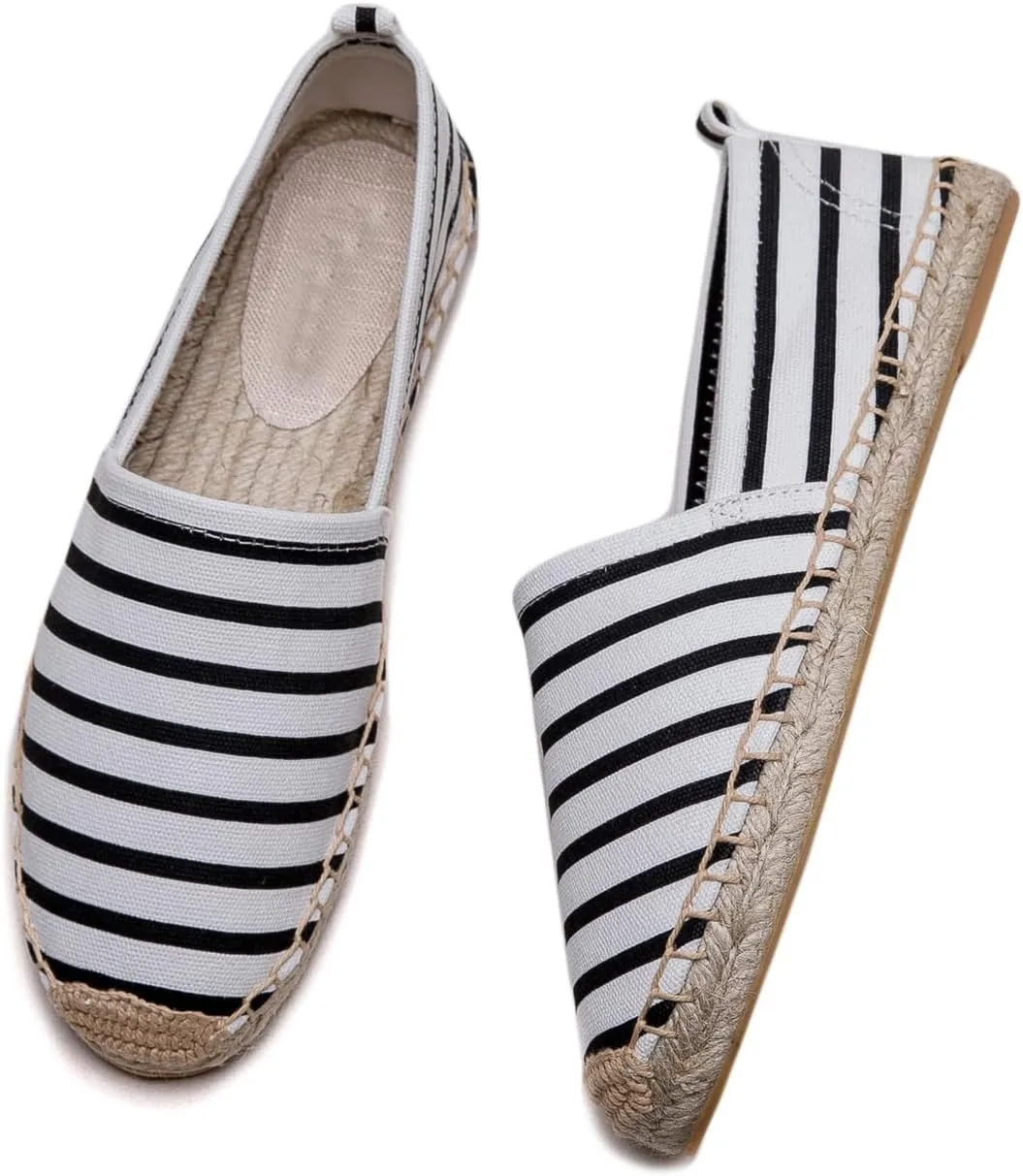 Women's Espadrilles Loafers Closed Toe Comfortable Canvas Flats Slip-on Spring Casual Espadrille Sole Flat Shoes