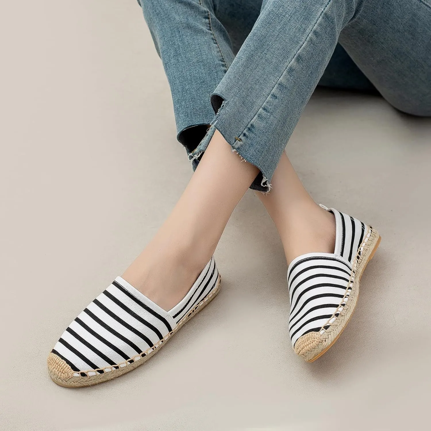 Women's Espadrilles Loafers Closed Toe Comfortable Canvas Flats Slip-on Spring Casual Espadrille Sole Flat Shoes