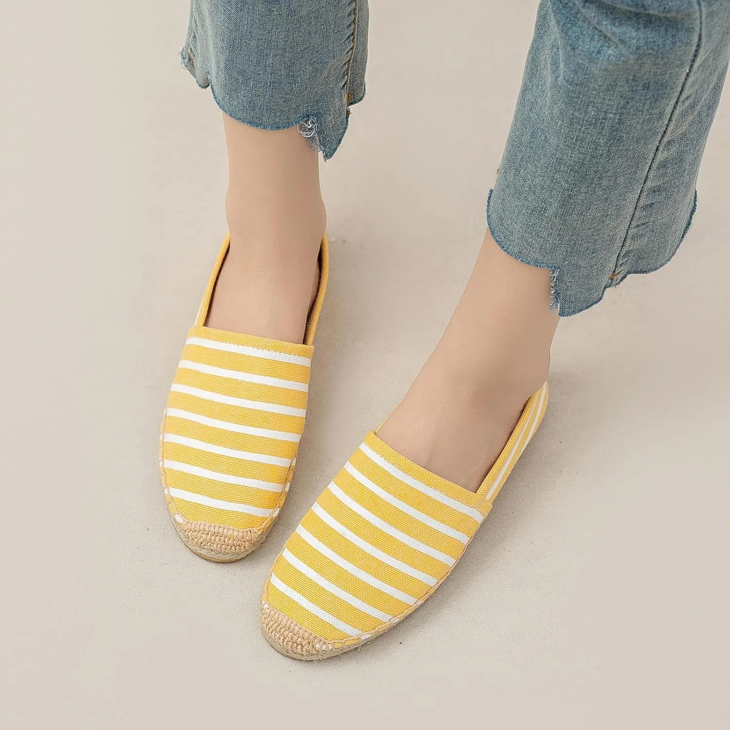 Women's Espadrilles Loafers Closed Toe Comfortable Canvas Flats Slip-on Spring Casual Espadrille Sole Flat Shoes