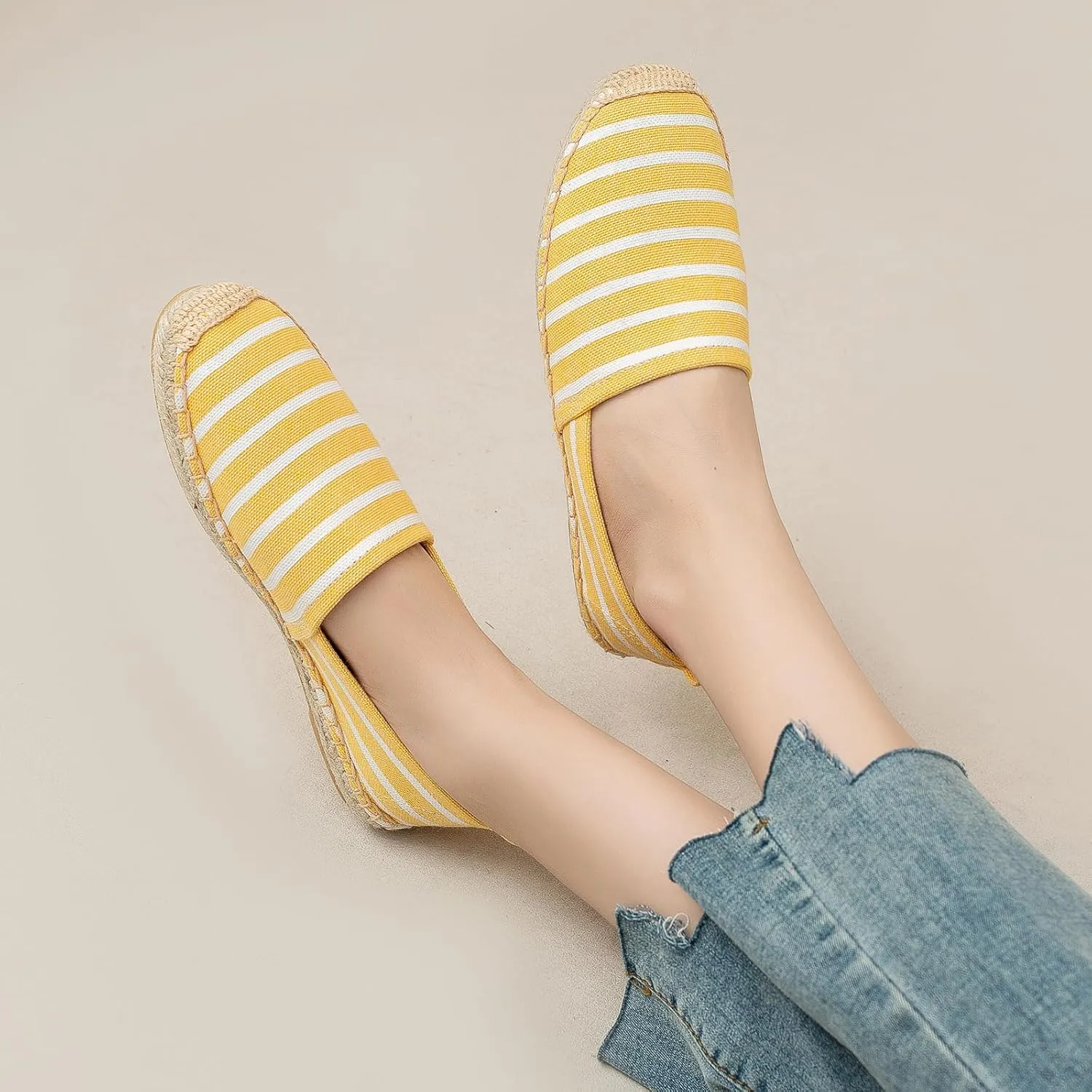 Women's Espadrilles Loafers Closed Toe Comfortable Canvas Flats Slip-on Spring Casual Espadrille Sole Flat Shoes