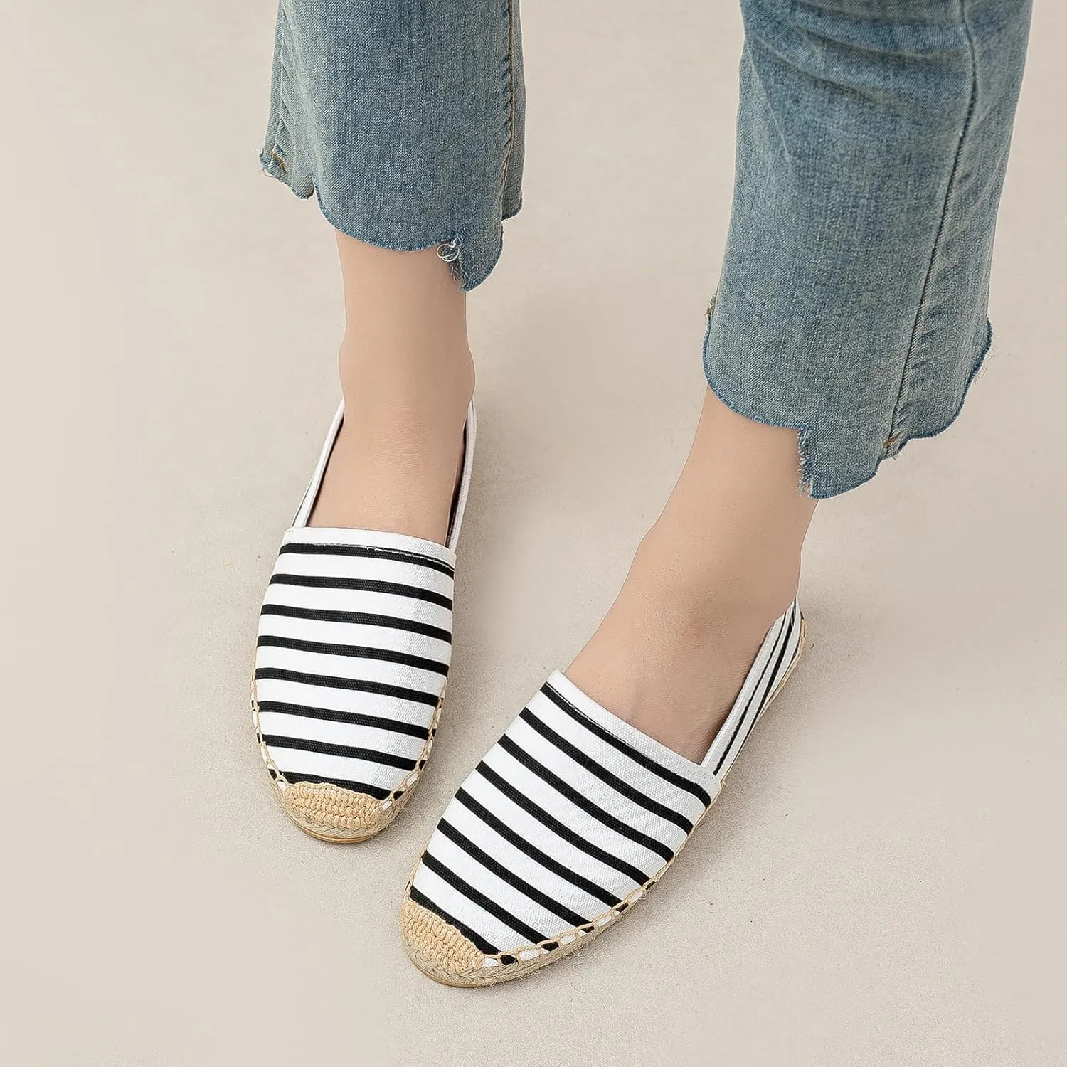 Women's Espadrilles Loafers Closed Toe Comfortable Canvas Flats Slip-on Spring Casual Espadrille Sole Flat Shoes