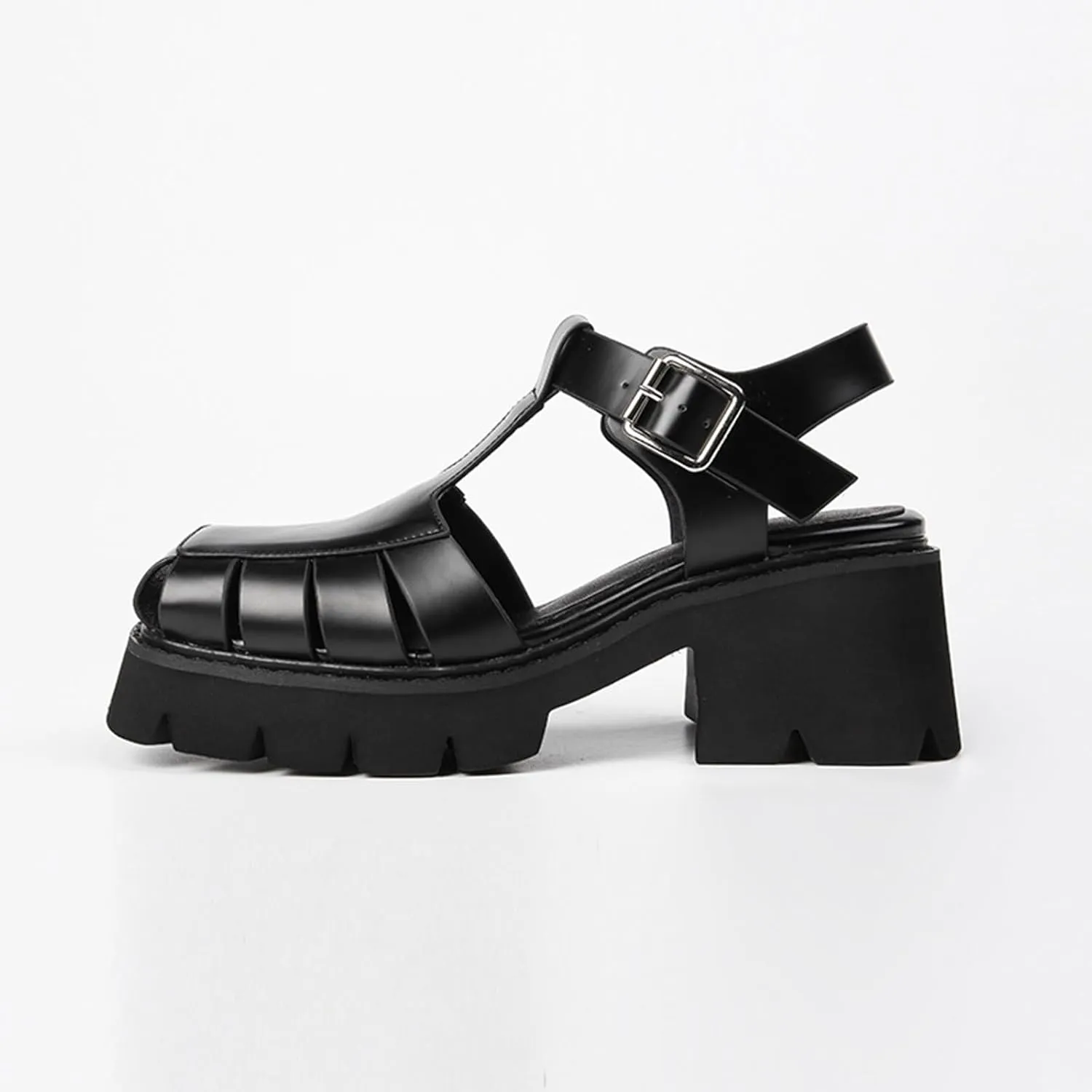 Women'S Hollow Platform Roman Sandals Retro Square Head Braided Chunky Heel Fisherman Sandals Adjustable Ankle Strap Fashion Closed Toe Shoes