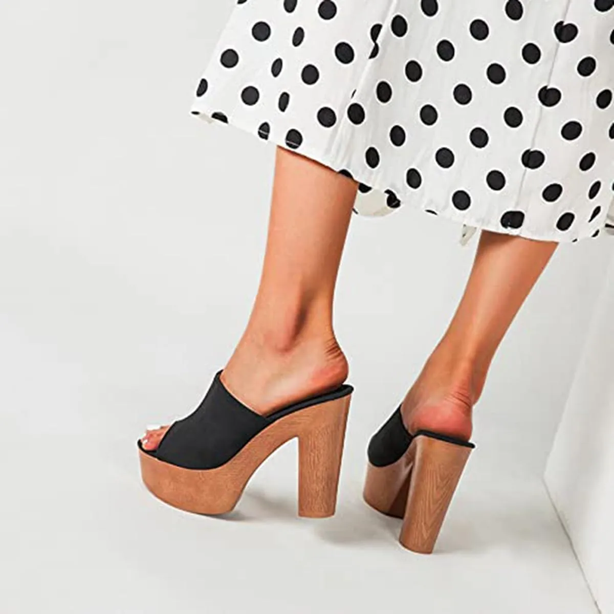 Women's Peep Toe Platform Chunky High Heel Mule Sandals Slip On Wedge Slides Sandals Comfortable Dress Sandals