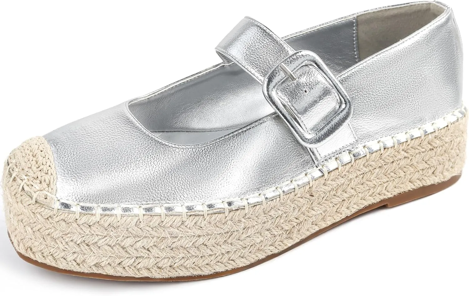 Women's Platform Mary Janes Shoes Women Espadrilles Flats Leather Round-Toe Buckle Strap Espadrilles Mary Janes for Women