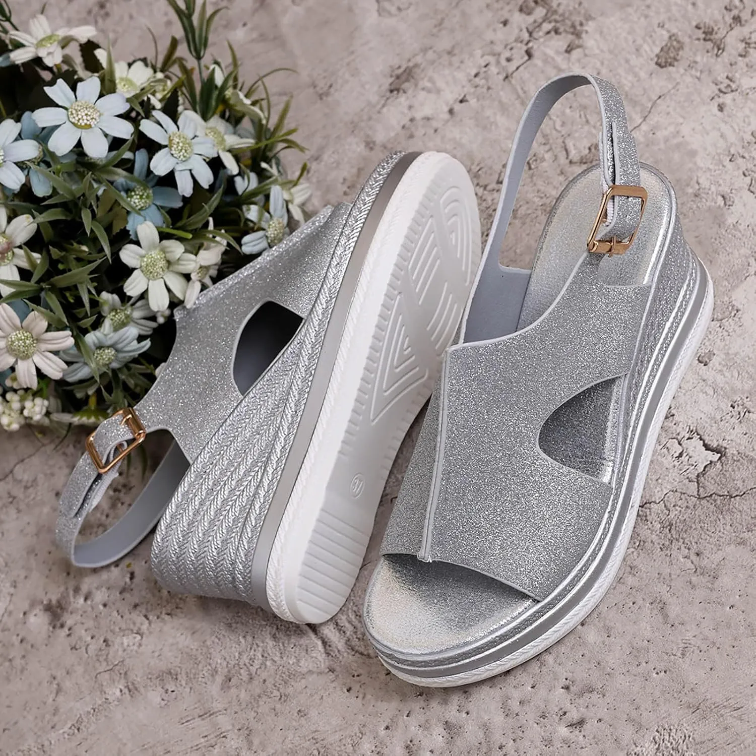 Women's Platform Wedge Sandals, Platform Wedge Sandals 2025 Summer Dressy Heels Bohemia Buckle Ankle Strap Wedge Sandal Comfortable Open-Toe Wedding Party Shoes