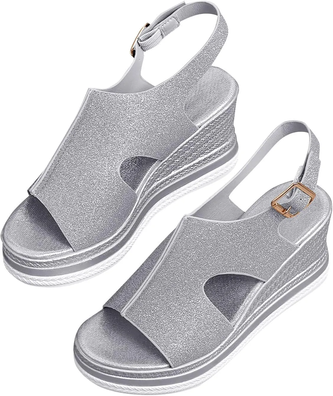 Women's Platform Wedge Sandals, Platform Wedge Sandals 2025 Summer Dressy Heels Bohemia Buckle Ankle Strap Wedge Sandal Comfortable Open-Toe Wedding Party Shoes