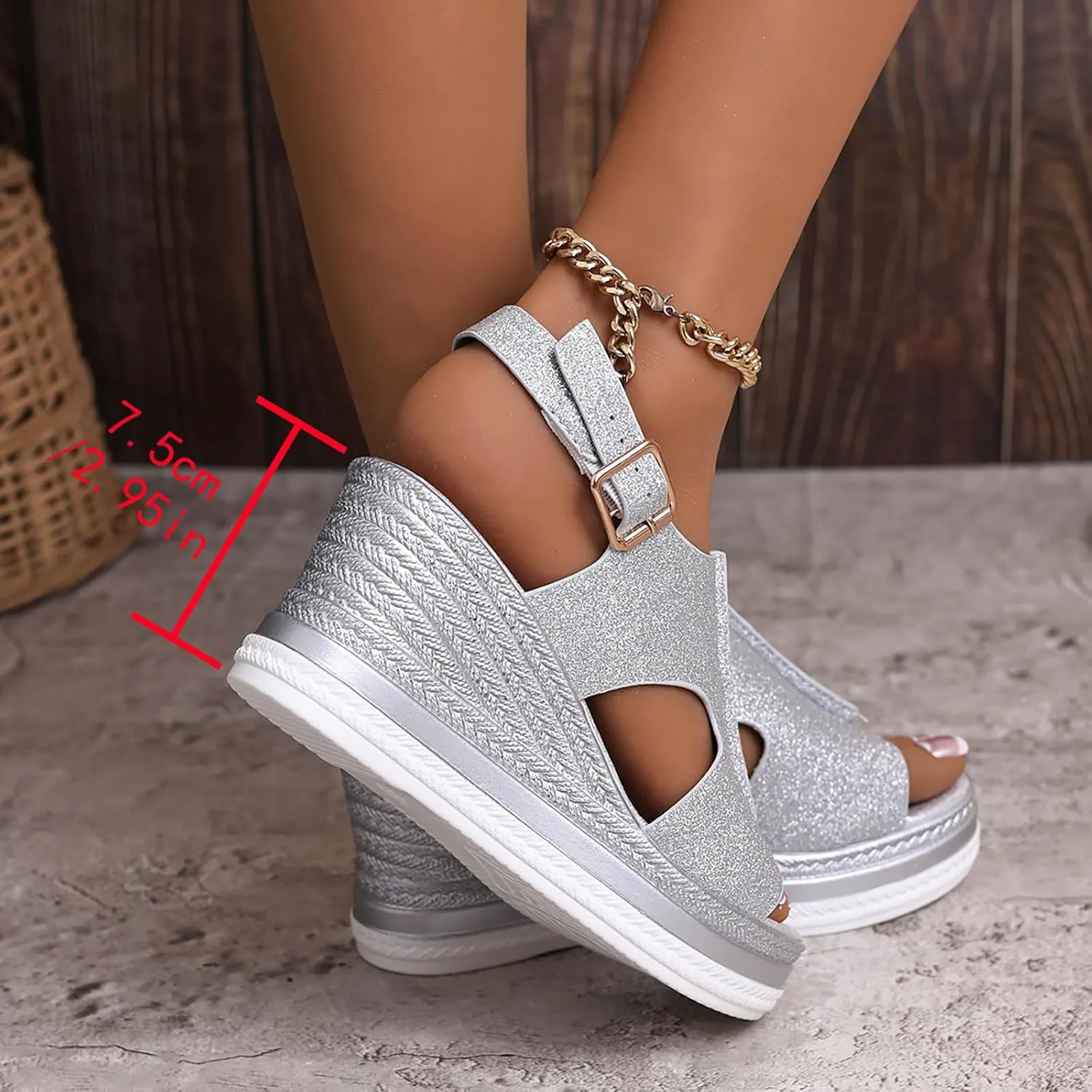 Women's Platform Wedge Sandals, Platform Wedge Sandals 2025 Summer Dressy Heels Bohemia Buckle Ankle Strap Wedge Sandal Comfortable Open-Toe Wedding Party Shoes