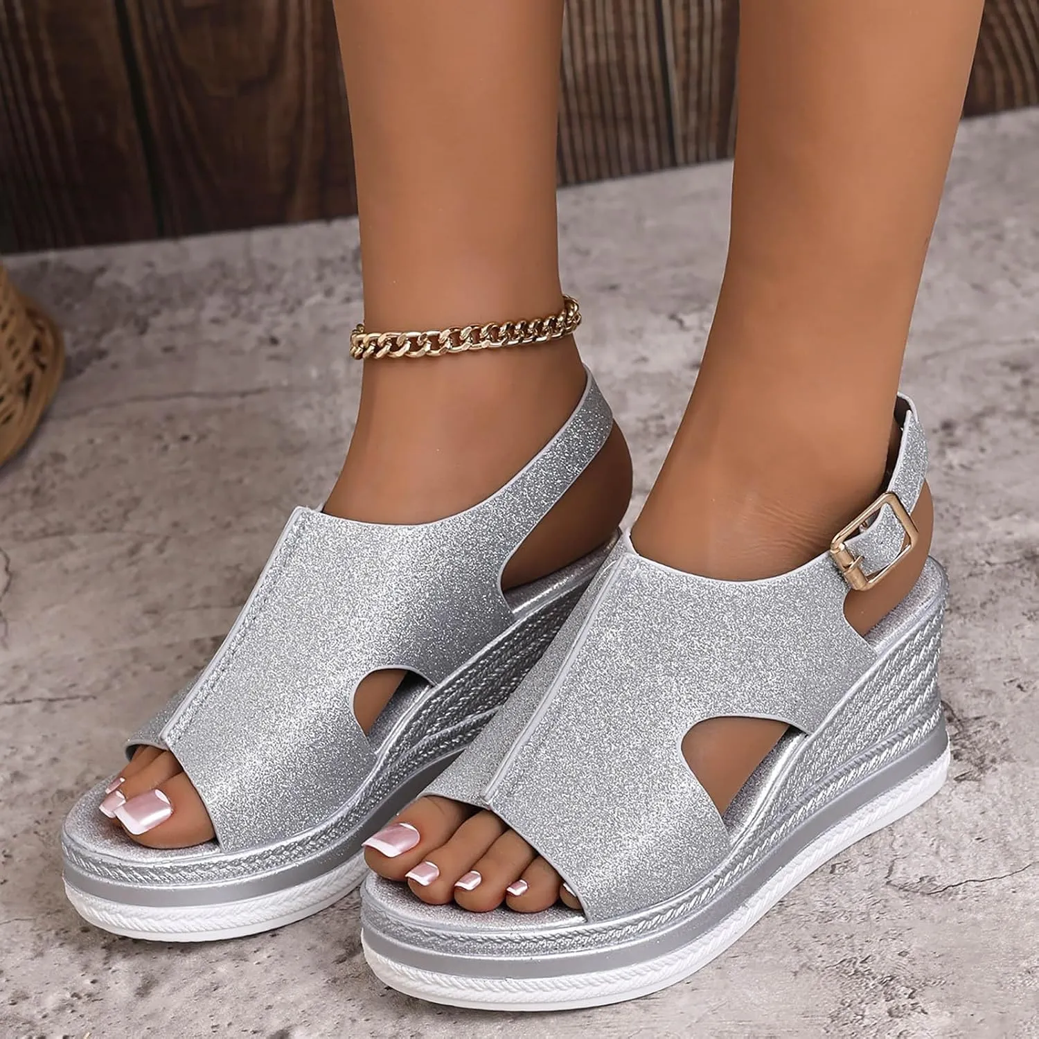 Women's Platform Wedge Sandals, Platform Wedge Sandals 2025 Summer Dressy Heels Bohemia Buckle Ankle Strap Wedge Sandal Comfortable Open-Toe Wedding Party Shoes