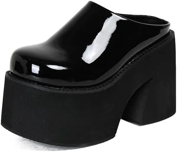 Women's Slip on Platform Mules, Closed Toe Slide Sandals, Chunky High Heel Slipper Mule Shoes
