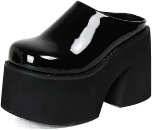 Women's Slip on Platform Mules, Closed Toe Slide Sandals, Chunky High Heel Slipper Mule Shoes