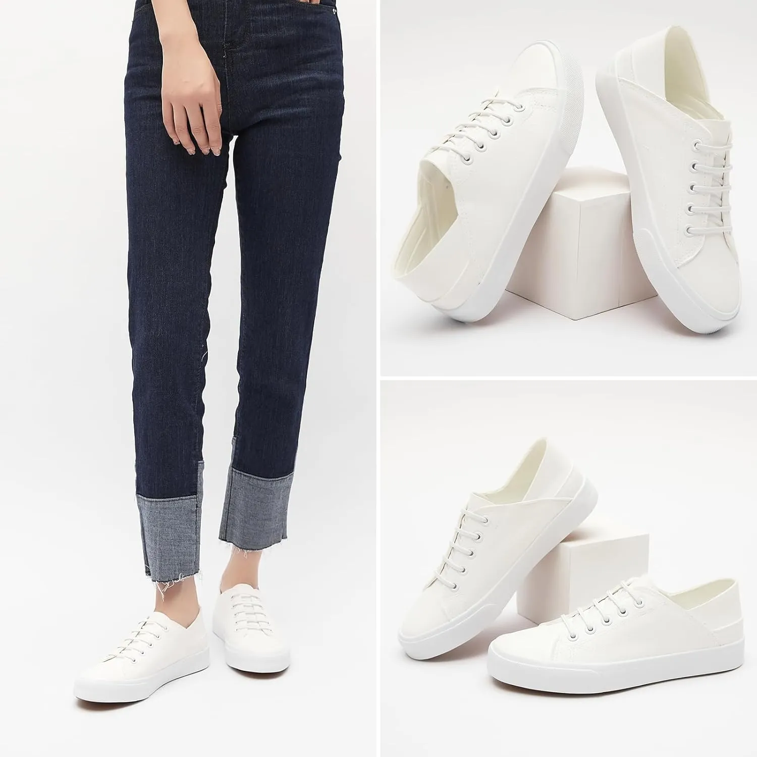 Women's Slip on Shoes PU Leather Slip on Sneaker Fashion White Tennis Shoes Low Top Black Casual Shoes