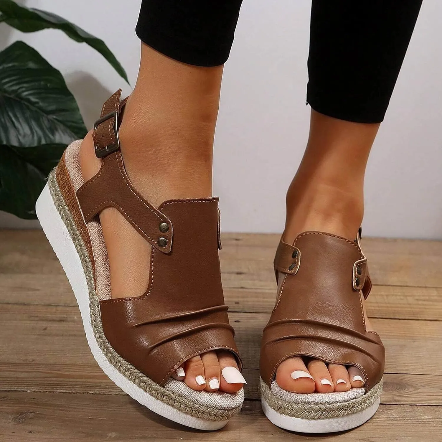 Women's Summer Orthopedic Wedge Sandals Open Toe Strap Platform Casual Strappy Low Wedges Comfortable Beach Outdoor Shoes