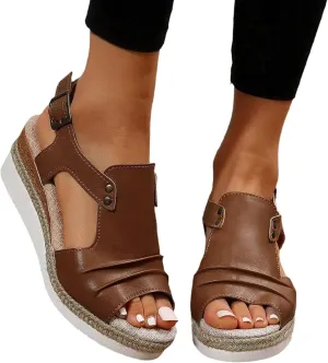 Women's Summer Orthopedic Wedge Sandals Open Toe Strap Platform Casual Strappy Low Wedges Comfortable Beach Outdoor Shoes