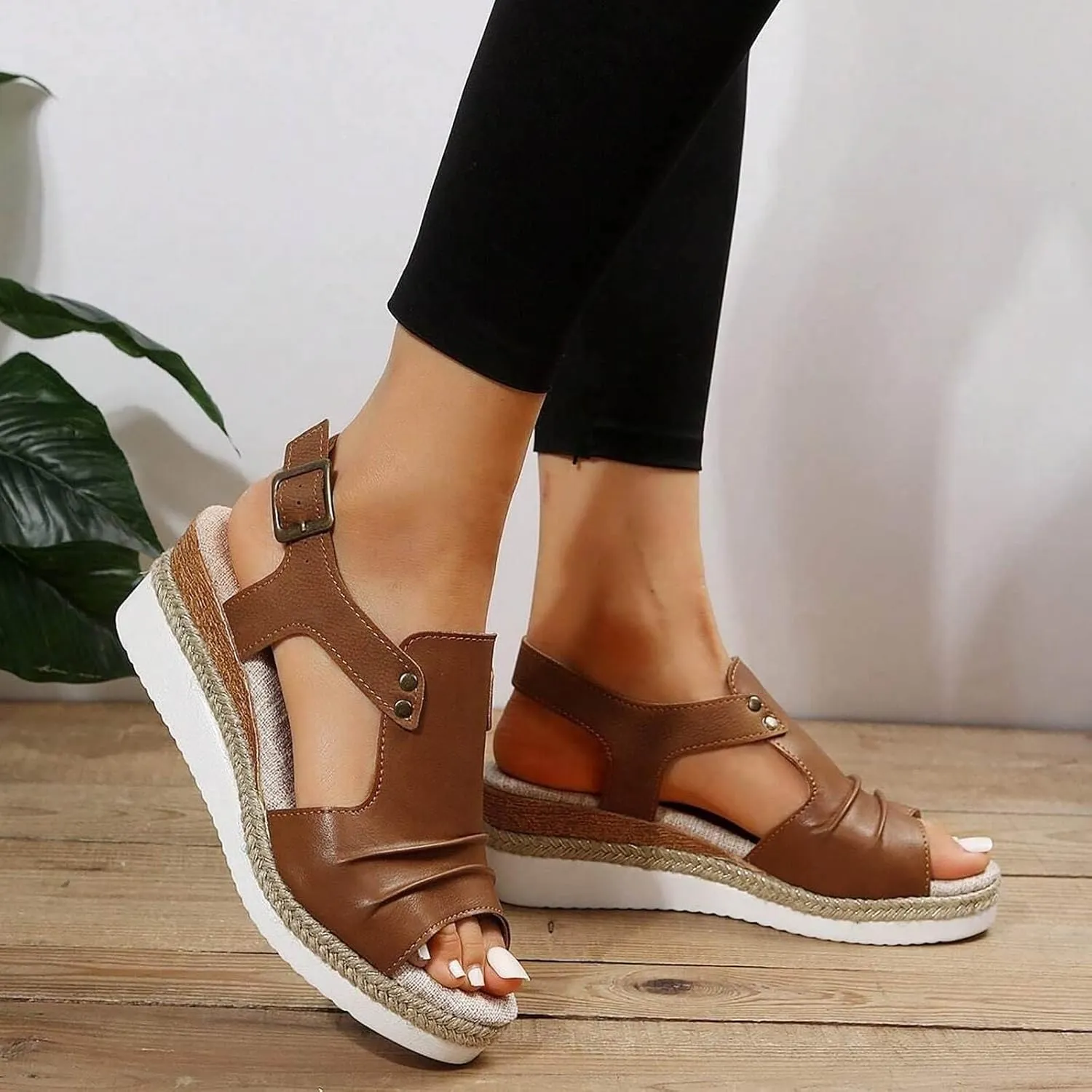 Women's Summer Orthopedic Wedge Sandals Open Toe Strap Platform Casual Strappy Low Wedges Comfortable Beach Outdoor Shoes