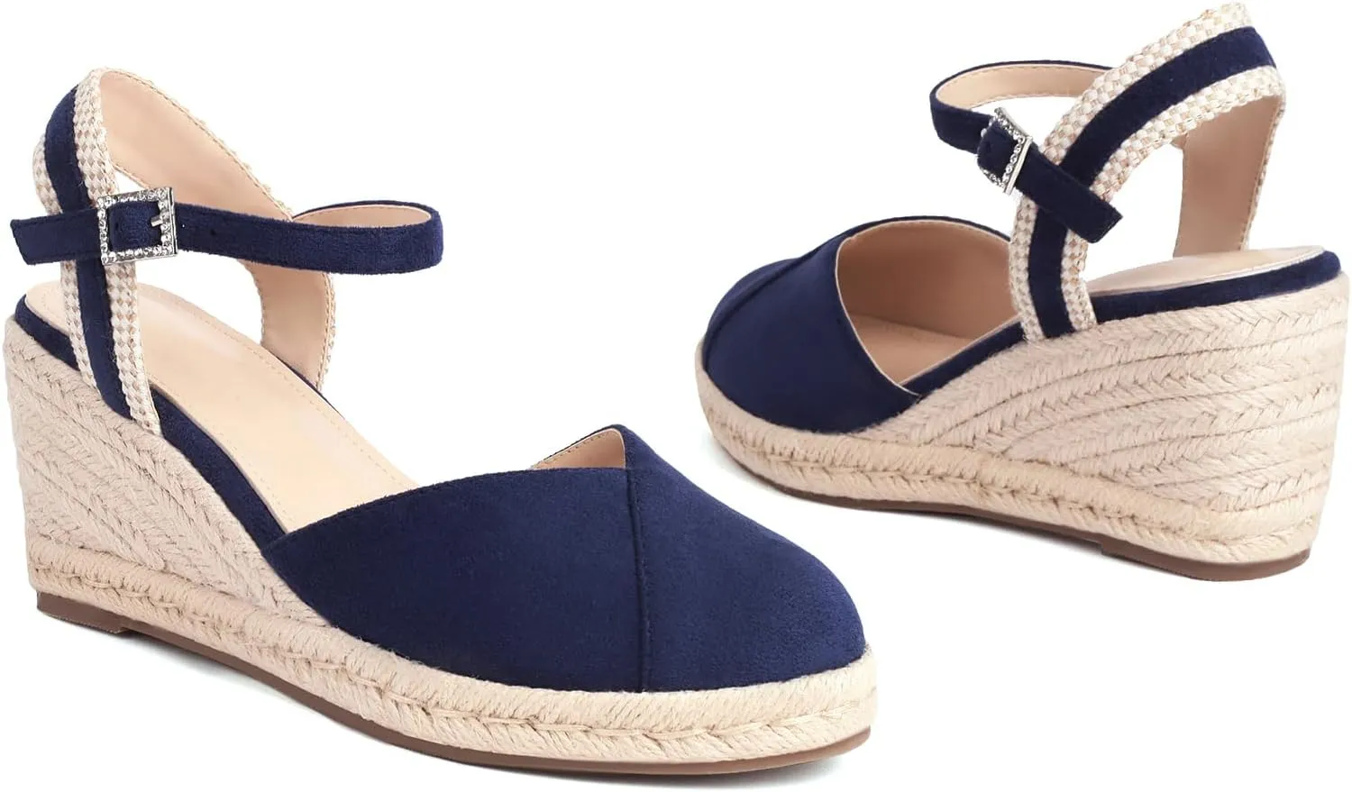 XIEDA Women's Classic Wedge Sandals 3 Inch Closed Toe Platform Espadrilles Adjustable Ankle Strap Comfortable Summer Faux Suede Wedges Shoes
