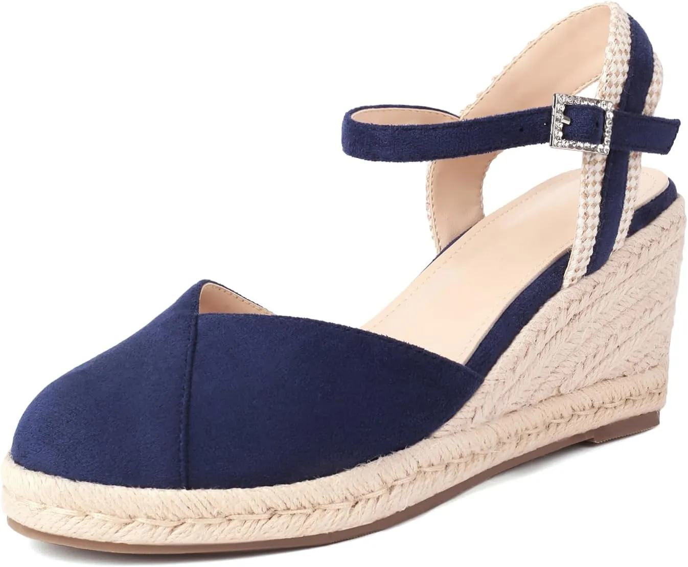 XIEDA Women's Classic Wedge Sandals 3 Inch Closed Toe Platform Espadrilles Adjustable Ankle Strap Comfortable Summer Faux Suede Wedges Shoes