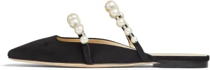 XYD Women Mule Flats with Pearls Strappy Square Toe Stylish Beaded Slides Sandals Comfort Slip On Dating Casual Shoes