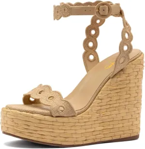 XYD Women Platform Eyelets Sandals Open Toe Espadrilles Wedge High Heels Ankle Strap Evening Holiday Shoes