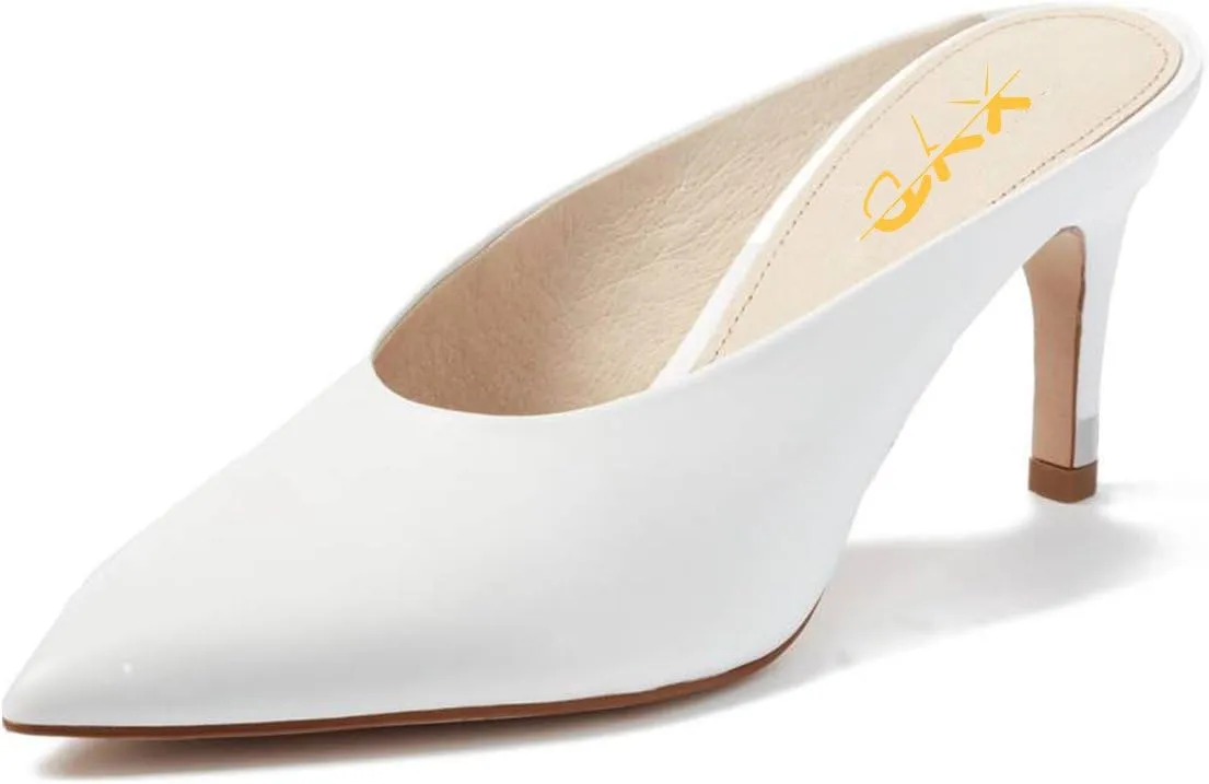 XYD Women Retro Pointed Toe Mid Heel Mules Slip On Clog Sandals Casual Slide Pumps Shoes