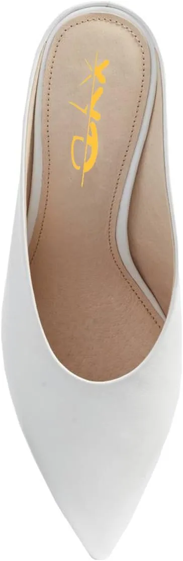 XYD Women Retro Pointed Toe Mid Heel Mules Slip On Clog Sandals Casual Slide Pumps Shoes