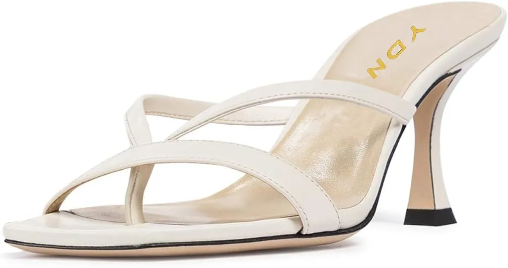 YDN Women's Square Open Toe Sandal Slides Kitten Heel Slip on Flip Flops Stiletto Party Slippers Heeled Mule Shoes Size-4-15 US