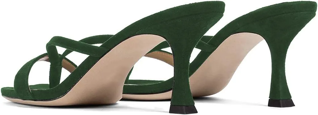 YDN Women's Square Open Toe Sandal Slides Kitten Heel Slip on Flip Flops Stiletto Party Slippers Heeled Mule Shoes Size-4-15 US