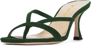 YDN Women's Square Open Toe Sandal Slides Kitten Heel Slip on Flip Flops Stiletto Party Slippers Heeled Mule Shoes Size-4-15 US