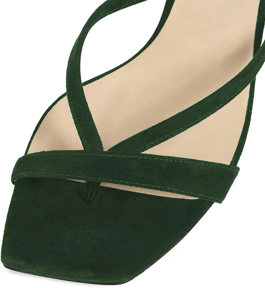 YDN Women's Square Open Toe Sandal Slides Kitten Heel Slip on Flip Flops Stiletto Party Slippers Heeled Mule Shoes Size-4-15 US